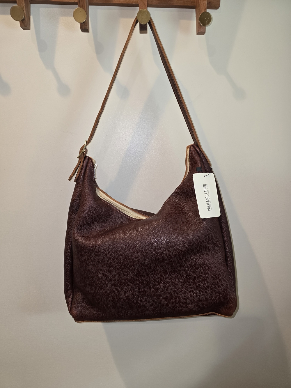 Leather Hobo Shoulder Bag in Dark Brown